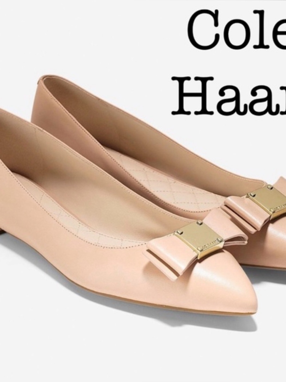 Cole Haan Tan Leather Pointed-Toe Ballet Flat with Bow Size 7.5